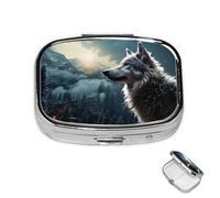 Pilulier à 2 compartiments pour poche ou sac à main - Mini pilulier en métal - Loup à la tombée de la nuit - Pilulier portable de voyage pour contenir des suppléments et des vitamines