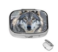 Pilulier à 2 compartiments pour poche ou sac à main - Mini pilulier en métal - Loup sauvage gris sauvage - Organisateur de médicaments de voyage portable pour contenir des suppléments et des vitamines