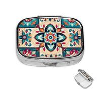 Pilulier à 2 compartiments pour poche ou sac à main - Mini pilulier en métal - Motif à carreaux arabes et indiens - Portable - Pour transporter des suppléments et des vitamines