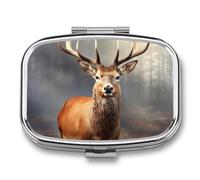 Pilulier à 2 compartiments pour poche ou sac à main - Mini pilulier en métal - Organisateur de pilules en forme de cerf animal - Conteneur de médicaments de voyage pour contenir des suppléments et des