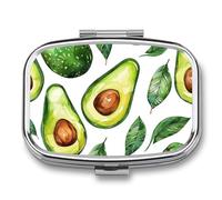 Pilulier à 2 compartiments pour poche ou sac à main - Mini pilulier en métal - Pilulier d'avocat et de feuilles - Portable - Conteneur de voyage pour contenir des suppléments et des vitamines