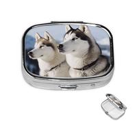 Pilulier à 2 compartiments pour poche ou sac à main - Mini pilulier en métal - Pour chiens husky - Portable - Pour transporter des suppléments et des vitamines