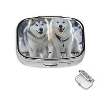 Pilulier à 2 compartiments pour poche ou sac à main - Mini pilulier en métal - Pour chiens husky - Portable - Pour transporter des suppléments et des vitamines