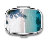 Pilulier à 2 compartiments pour poche ou sac à main - Mini pilulier en métal - Sable blanc - Organiseur de pilules de plage portable pour médicaments de voyage pour contenir des suppléments et des