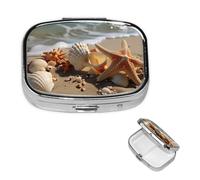 Pilulier à 2 compartiments pour sac à main et poche, pilulier de voyage, coquillages, étoile de mer sur la plage, joli organisateur de médicaments pour contenir des vitamines, de l'huile de poisson
