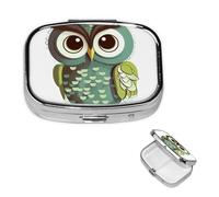 Pilulier à 2 compartiments pour sac à main et poche - Pilulier de voyage - Motif chouette mignonne - Vert - Pour contenir des vitamines et de l'huile de poisson