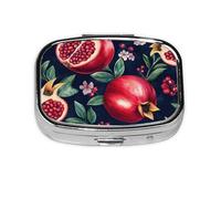 Pilulier à 2 compartiments Rouge grenade Fruits Boîte à comprimés avec miroir Petit pilulier pour sac à main ou poche Organiseur de vitamines