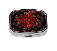 Pilulier à 2 compartiments rouge mandala tribal avec miroir Petit pilulier pour sac à main ou poche Organiseur de vitamines