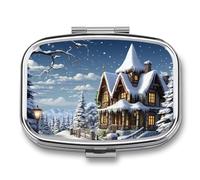 Pilulier à 2 compartiments - Scène heureuse de Noël - Portable - Imprimé - Pilulier de voyage pour sac à main - Boîte à vitamines - Boîte à vitamines - Boîte à huile de poisson