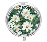 Pilulier à 3 compartiments avec feuilles vertes et fleurs blanches, étanche, organiseur de voyage pour poche ou sac à main, mini pilulier portable pour médicaments, vitamines