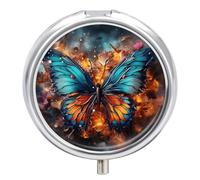 Pilulier à 3 compartiments avec fond papillon coloré - Petit pilulier personnalisé avec miroir - Pilulier portable pour poche ou sac à main - Pilulier rond contenant des cadeaux de voyage