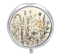 Pilulier à 3 compartiments avec gravure botanique - 3 compartiments par jour - Organiseur de vitamines portable avec miroir - Petit pilulier pour sac à main et poche - Joli médicament quotidien