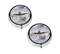 Pilulier à 3 compartiments avec impression artistique en forme d'avion - Portable pour poche ou sac à main - Organiseur décoratif en métal pour médicaments et vitamines - Cadeau unique