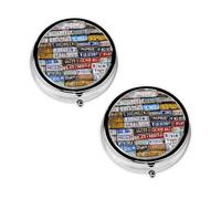 Pilulier à 3 compartiments avec impression de plaque d'immatriculation, portable pour poche ou sac à main, pilulier décoratif en métal, organisateur de vitamines et de médicaments, cadeau unique