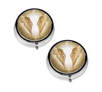 Pilulier à 3 compartiments avec imprimé ailes d'ange - Portable - Pour poche ou sac à main - Organisateur de médicaments décoratif en métal - Cadeau unique