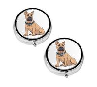 Pilulier à 3 compartiments avec imprimé bouledogues français, portable, pour poche ou sac à main, pilulier décoratif en métal pour médicaments et vitamines, cadeau unique