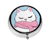 Pilulier à 3 compartiments avec imprimé chat de dessin animé, portable pour poche ou sac à main, pilulier décoratif en métal pour médicaments et vitamines, cadeau unique