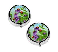 Pilulier à 3 compartiments avec imprimé coccinelle et feuilles vertes - Portable pour poche ou sac à main - Organiseur décoratif en métal pour médicaments et vitamines - Cadeau unique