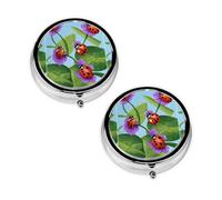 Pilulier à 3 compartiments avec imprimé coccinelle, portable pour poche ou sac à main, organiseur de pilules décoratif en métal, cadeau unique