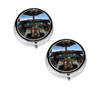 Pilulier à 3 compartiments avec imprimé cockpit en forme d'avion - Portable pour poche ou sac à main - Organiseur décoratif en métal pour médicaments et vitamines - Cadeau unique