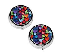 Pilulier à 3 compartiments avec imprimé cœurs arc-en-ciel - Portable pour poche ou sac à main - Organiseur décoratif en métal pour médicaments et vitamines - Cadeau unique