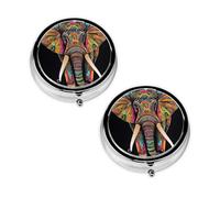 Pilulier à 3 compartiments avec imprimé éléphant coloré - Portable pour poche ou sac à main - Organiseur décoratif en métal pour médicaments et vitamines - Cadeau unique