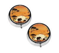 Pilulier à 3 compartiments avec imprimé éléphant et girafe, portable pour poche ou sac à main, organiseur de pilules décoratif en métal pour médicaments et vitamines, cadeau unique