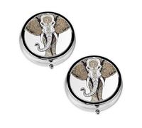 Pilulier à 3 compartiments avec imprimé éléphant - Portable - Pour poche ou sac à main - Organiseur décoratif en métal pour médicaments et vitamines - Cadeau unique