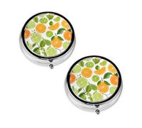 Pilulier à 3 compartiments avec imprimé fleurs jaunes et fruits oranges, portable pour poche ou sac à main, organiseur de pilules décoratif en métal pour médicaments et vitamines, cadeau unique