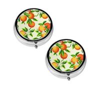Pilulier à 3 compartiments avec imprimé fleurs jaunes et fruits oranges, portable pour poche ou sac à main, organiseur de pilules décoratif en métal pour médicaments et vitamines, cadeau unique