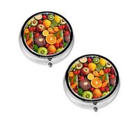 Pilulier à 3 compartiments avec imprimé fruits arc-en-ciel, portable pour poche ou sac à main, pilulier décoratif en métal, organisateur de vitamines