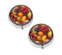 Pilulier à 3 compartiments avec imprimé fruits et légumes frais, portable, pour poche ou sac à main, pilulier décoratif en métal pour médicaments et vitamines, cadeau unique