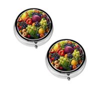 Pilulier à 3 compartiments avec imprimé fruits et légumes frais, portable, pour poche ou sac à main, pilulier décoratif en métal pour médicaments et vitamines, cadeau unique