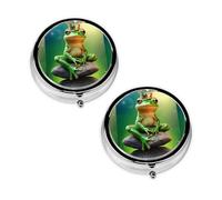 Pilulier à 3 compartiments avec imprimé grenouille mignon - Portable pour poche ou sac à main - Organiseur décoratif en métal pour médicaments et vitamines - Cadeau unique