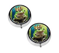 Pilulier à 3 compartiments avec imprimé grenouille mignon - Portable pour poche ou sac à main - Organiseur décoratif en métal pour médicaments et vitamines - Cadeau unique