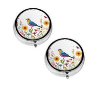 Pilulier à 3 compartiments avec imprimé poule et papillons volants parmi les fleurs, portable pour poche ou sac à main, organiseur de pilules décoratif en métal pour médicaments et vitamines, cadeau