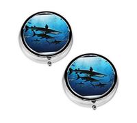 Pilulier à 3 compartiments avec imprimé requins marteaux, portable, pour poche ou sac à main, organiseur de pilules décoratif en métal pour médicaments, vitamines, cadeau unique