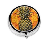 Pilulier à 3 compartiments avec miroir - Ananas doré - Petit pilulier pour sac à main et poche - Organiseur de vitamines