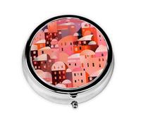 Pilulier à 3 compartiments avec miroir - Architecture géométrique rose - Petit pilulier pour sac à main et poche - Organiseur de vitamines