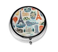 Pilulier à 3 compartiments avec miroir, architecture paysagère, graphique, petit pilulier pour sac à main et poche organisateur de vitamines