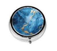 Pilulier à 3 compartiments avec miroir bleu marbré imprimé liquide, petit pilulier pour sac à main et poche organisateur de vitamines