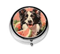 Pilulier à 3 compartiments avec miroir Border Collie - Petit pilulier pour sac à main et poche - Organiseur de vitamines