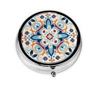 Pilulier à 3 compartiments avec miroir damassé en céramique Motif mandala Petit pilulier pour sac à main et poche Organiseur de vitamines