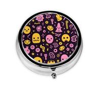 Pilulier à 3 compartiments avec miroir - Imprimé élémentaire d'Halloween - Petit pilulier pour sac à main et poche - Organiseur de vitamines