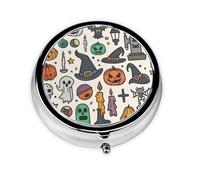 Pilulier à 3 compartiments avec miroir - Joli graphique d'Halloween - Petit pilulier pour sac à main et poche - Organiseur de vitamines
