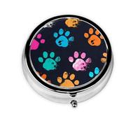 Pilulier à 3 compartiments avec miroir mignon coloré imprimé pattes de chien chat petit pilulier organisateur pour sac à main et poche organisateur de vitamines