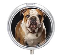 Pilulier à 3 compartiments avec miroir - Motif bouledogue anglais - Pour poche ou sac à main - Cadeau de voyage