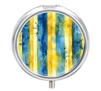 Pilulier à 3 compartiments avec miroir - Motif jaune et bleu - Pour poche ou sac à main - Cadeau de voyage