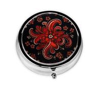 Pilulier à 3 compartiments avec miroir - Motif mandala tribal rouge - Petit pilulier pour sac à main et poche - Organiseur de vitamines