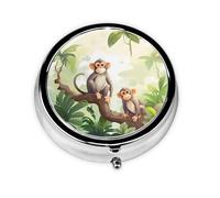 Pilulier à 3 compartiments avec miroir - Motif singe de la jungle tropicale - Petit pilulier pour sac à main et poche - Organiseur de vitamines